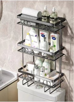 اشتري 1-Piece 3 Tiers Toilet Storage Rack Bathroom Shower Shampoo Soap Organizer Metal Black 34x15x58 Centimeter في الامارات