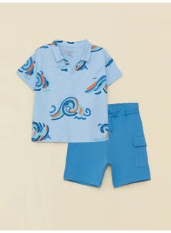 اشتري Polo Collar Short Sleeved Printed Baby Boy T-Shirt and Shorts 2-Pack Set في مصر