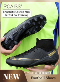 Buy Professional Spikes Soccer Cleats for Man Youth High Top Competition Training Shoes Mens Front Lace up Breathable Outdoor Sneakers Athletic Anti Slip Soft Sole Sports Shoes for All Seasons in Saudi Arabia