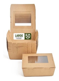 اشتري Ecoway Large Kraft Lunch Box With Window Food Container Made With Craft Paper For Meals & Dessert, Take Away Container, Disposable, Eco-friendly, Compostable, Paperbox Restaurants - Pack Of 50, Brown في الامارات