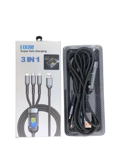 اشتري 100W transparent digital display one tow three super fast charging cell phone data cable for Apple Huawei Xiaomi Android full series of cell phones في السعودية