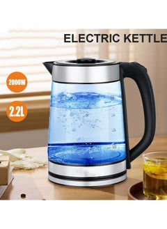 Buy Electric Cordless Glass Kettle, with Stainless Steel Heating Element, Automatic Switch-Off, 2.2L, 2000W, Black/Silver in Saudi Arabia