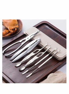 اشتري Stainless Steel Seafood Tool Kit Seafood, Nuts, Shellfish, Lobster and Crab Cracker Set Crustacean with Storage Box, 2 Pcs Crackers 4 Forks في الامارات