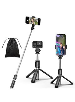 اشتري Selfie Stick - 4 in 1 Selfie Stick Tripod Mini Extendable Phone Tripod Portable with Detachable Wireless Remote Compatible with iPhone Samsung Camera Android(Black) في الامارات