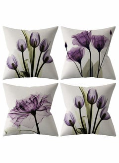 اشتري Throw Pillow Covers Set of 4 Purple Flower Cushion 18x18 inch Boho Linen Square Cover for Living Room Sofa Couch Bed Pillowcase 45cm x في الامارات