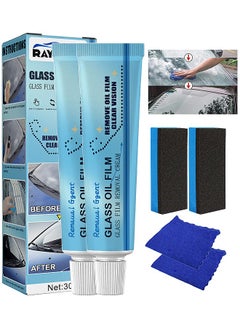 اشتري Car Glass Oil Film, Cleaner Glass Film Removal Cream Car Windshield Oil Film Cleaner Glass Stripper Water Spot Remover With Sponge And Towel For Car Home Bathroom Glass في السعودية