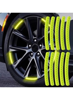 اشتري Wheel Reflective Stickers, Car Wheel Hub Reflective Sticker, for Motorcycle Wheels Car Cycling Night Reflective Safety, Decoration Stripe Rim Sticker, Universal for Car Vehicle Truck (Green) في الامارات