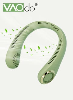 Buy Portable Neck Fan Hands-free Bladeless Fan USB Charging Wearable Bladeless Fan Battery Life 12h Mute Silicone Material Earphone Design 360° Wind Fan Light Green in UAE
