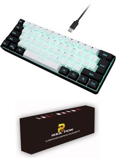 اشتري 60% Wired Gaming Keyboard, RGB Backlit Ultra-Compact Mini Keyboard, Waterproof Small Compact 61 Keys Keyboard for PC/Mac Gamer, Typist, Travel, Easy to Carry on Business Trip(Black-White) في الامارات