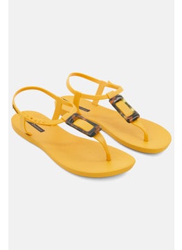 Buy Women Adjustable Buckle Plain Sandals, Mustard in UAE