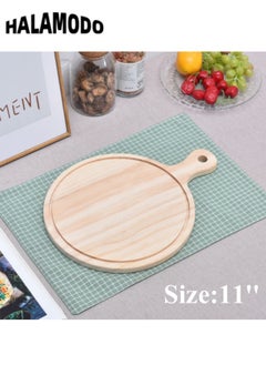 Buy Cutting Board Wood Round Chopping Board with Handle for Meat & Cheese Board & Vegetables & Bread & Charcuterie 11'' Wood Pizza Peel Decorative Wooden Serving Board for Kitchen Dining Room in Saudi Arabia