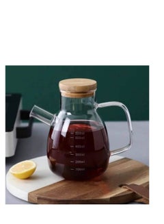Buy Oil And Vinegar Bottle, Transparent Heat Resistant Borosilicate Glass, With Handle -Bamabo wood lid -(550ML) in Egypt