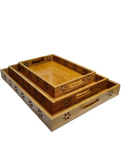 Buy 3-Piece Rectangular Bamboo Serving Trays Set in UAE