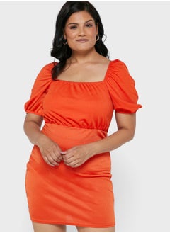 Buy Orange Plus Size Square Neck Milkmaid Mini Dress in UAE