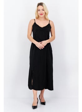 Buy Women Solid Midi Casual Dress, Black in Saudi Arabia