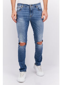 اشتري Men Skinny Fit Rip Stretchable Jeans Jeans, Wash Blue في الامارات