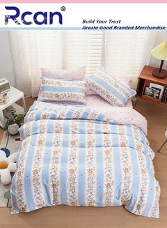 Buy 4-Piece Bedding Set Printed Cartoon Pattern Design Duvet Cover Sheet and Pillow Case Set Polyester Fiber Soft Skin Friendly Fabric 200*230cm in Saudi Arabia