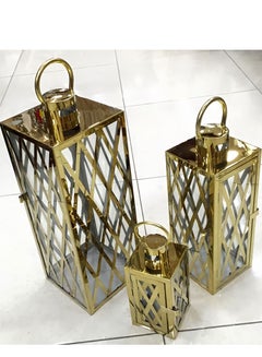 اشتري مجموعة فوانيس رمضان 3 قطع ذهبي في السعودية