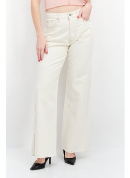 اشتري Women Petite Non Stretchable Solid Denim Jeans, Beige في الامارات