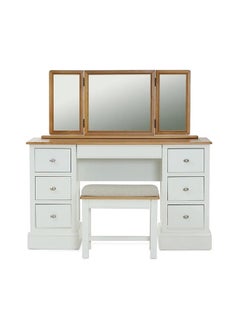 Buy Orlando Dresser | Dressing Table | Vanity Table | Makeup Table With Mirror And Stool White/Natural 120x134.5x45cm in UAE