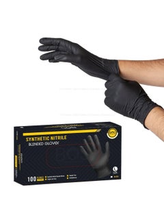 Buy Bio Safety (BOS) Synthetic Nitrile Blended Gloves, Pack of 100 Gloves - Premium quality Powder Free, Ambidextrous, Non-Sterile, Disposable, Food Safe, Black Color in UAE