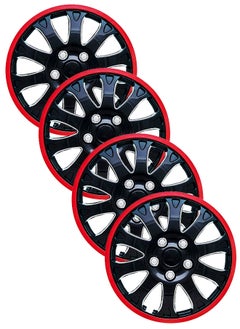 اشتري EMTC Taiwan Wheel Cover Pack of 4 | 15" Inch | EM-3105 Black Red Universal Nested Style في الامارات