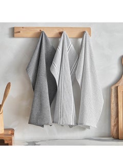 Buy Alivia 3-Piece Woven Stripe Recycled Kitchen Towel Set 60 x 40 cm in Saudi Arabia