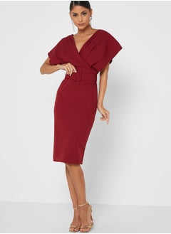 Buy Surplice Detail Belted Dress in Saudi Arabia