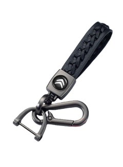 Buy Leather Logo Keychain for Citroen Car and Metal Chain Keyring - Black in Egypt