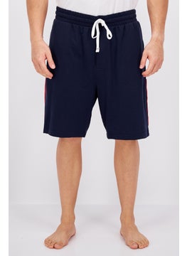 Buy Men Brand Logo Drawstring Pajama Shorts, Navy in UAE