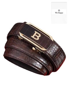 Buy Leather Belt for Men Crocodile Pattern Dress Belt with Automatic Buckle Adjustable Fit for Formal and Casual Wear Brown in UAE