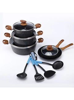 Buy 13 Pcs Non Stick Cooking Pots and Pans Aluminum Cookware Set with Glass Lid in UAE