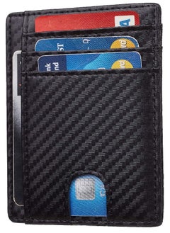 Buy Toughergun RFID Blocking Minimalist Genuine Leather Slim Front Pocket Wallet U (Weaved Black) in UAE