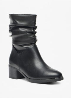 اشتري Women's Ruched High Shaft Boots with Zip Closure and Block Heels في الامارات