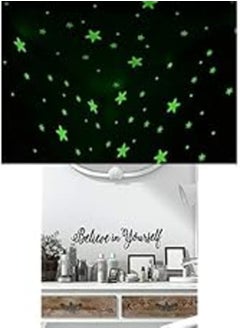 اشتري Bundle of 100 Pcs Home Wall Glow In The Dark Stars Stickers Kids Room Decoration + Believe in yourself sticker wall art 55x12 cm black في مصر