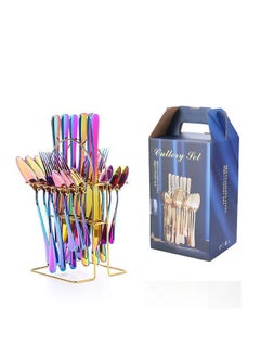 Buy 24-Piece Stainless Steel Cutlery Set, Multicolor with Storage Shelf in Saudi Arabia