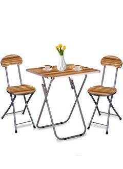 Buy Set Of Foldable Wooden Square Table And 2 Folding Chairs Seats Metal Frame For Breakfast Computer Laptop Desk Office Workstation Kitchen Balcony Home Dining Outdoor Picnic Beach Desert Camping in UAE