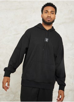 اشتري Textured Chest Badge Detail Hoodie في السعودية