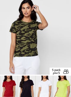 Buy 5 Pack Essential Round Neck T-Shirt in Saudi Arabia