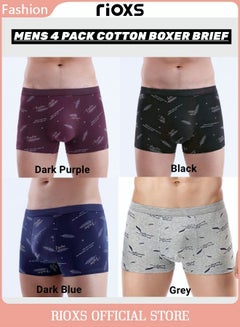 Buy Men's 4 Pack Cotton Boxer Brief Sets Breathable Underwear Soft Stretch Boxer Shorts in UAE