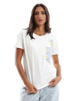 Buy Printed Back T-Shirt With Side Pocket - Off White in Egypt