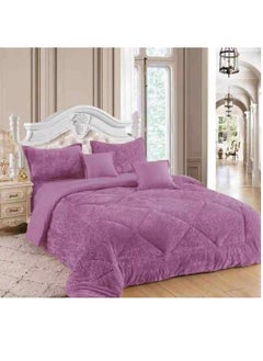 Buy New Season Special Production comforters set velvet Satin Fabric Fiber Filled Duvet Bedspread 6pcs Set-Pink in UAE