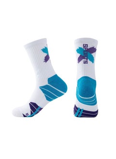 Buy Men Anti Slip Mid Calf Sport Socks White/Blue in Saudi Arabia