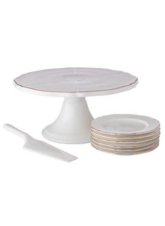 Buy Cake Stand 8 Pieces Set With White Porcelain Plates And Scoop in Saudi Arabia