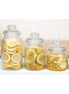 اشتري Vintage Airtight Glass Jars Set of 3 Traditional Sweet Jar Storage Containers Preserving Kitchen Jars Ideal for Tea Coffee & Sweets (500M,750ML,1000ML) في الامارات