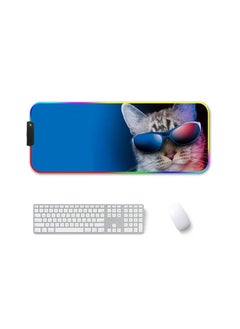 اشتري 400x900x3mm F-01 Rubber Thermal Transfer RGB Luminous Non-Slip Mouse Pad(Glasses Cat) في السعودية