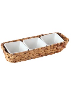 Buy 4-Piece Square Serving Bowls with Rattan Basket White and Brown 37.4 x 8 x 13.5 cm HB1357-3PL in Saudi Arabia