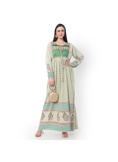 Buy GREEN COLOUR VISCOSE DRESS WITH MULTICOLOUR EMBROIDERED ARABIC JALABIYA DRESS in UAE