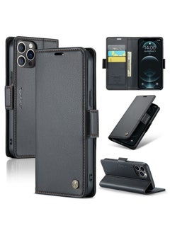 Buy CaseMe Flip Wallet Case For iPhone 12 Pro MAX RFID Blocking PU Leather Wallet Flip Folio Case with Card Holder Kickstand Shockproof Phone Cover - Black in Egypt