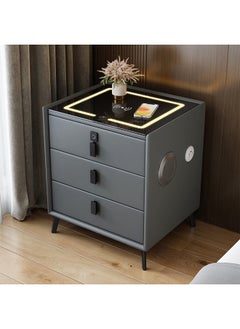 Buy Multifunctional Three drawers Bedside Table with LED Lighting, Wireless Charging, Fingerprint Lock, Speaker and USB Port in UAE